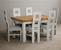 Extending Hampshire 140cm Oak and Signal White Dining Table with 6 Linen Flow Back Chairs