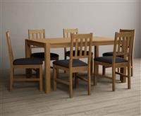 York 150cm Solid Oak Dining Table with 6 Light Grey York Chairs