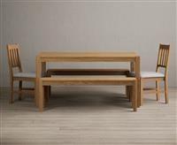 York 150cm Solid Oak Dining Table with 2 Light Grey York Chairs with 1 Oak Bench