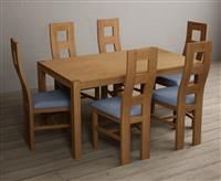 York 150cm Solid Oak Dining Table With 6 Blue Flow Back Chairs