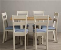 Extending Hadleigh Oak and Cream Painted Dining Table with 2 Blue Kendal Chairs