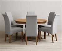 Hertford 120cm Fixed Top Solid Oak Dining Table with 4 Grey Chairs