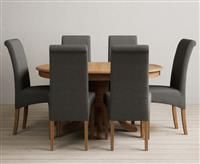 Extending Hertford 100cm - 130cm Solid Oak Pedestal Dining Table with 4 Charcoal Grey Scroll Back Chairs