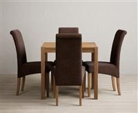 York 80cm Solid Oak Dining Table with 2 Brown Chairs