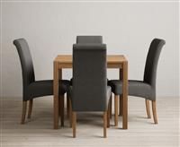 York 80cm Solid Oak Dining Table with 2 Charcoal Grey Scroll Back Chairs