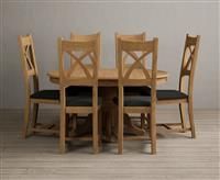 Extending Hertford 100cm - 130cm Solid Oak Pedestal Dining Table with 4 Black Natural Solid Oak Chairs