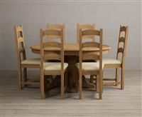 Extending Hertford 100cm - 130cm Solid Oak Pedestal Dining Table with 4 Cream Alton Chairs