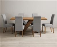 Michigan 180cm Solid Oak and Metal Industrial Dining Table with 6 Brown Scroll Back Chairs