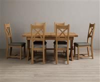 Extending Buckley 160cm Solid Oak Dining Table with 4 Grey Natural Solid Oak Chairs