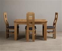 Extending Yateley 130cm Solid Oak Dining Table with 4 Light Grey Natural Chairs