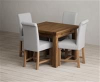 Extending Buxton 90cm Rustic Solid Oak Dining Table with 4 Brown Scroll Back Chairs