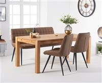 Thetford 180cm Oak Dining Table with Thetford 45cm Oak Extensions with 2 Brown Larson Chairs with 1 Brown Bench