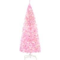 HOMCOM 5' Tall Prelit Pencil Slim Artificial Christmas Tree with Realistic Branches, 250 Warm White LED Lights and 408 Tips, Xmas Decoration, Pink