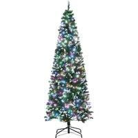 HOMCOM 7' Tall Prelit Pencil Slim Artificial Christmas Tree with Realistic Branches, 350 Colourful LED Lights and 818 Tips, Xmas Decoration, Green