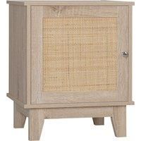 HOMCOM Nightstand, Bedside Table with Storage Cupboard, Side End Table with Rattan Element for Living Room, Bedroom, Natural