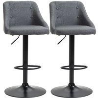 HOMCOM Modern Adjustable Bar Stools Set of 2, Swivel Fabric Barstools with Footrest, Armrests and Back, for Kitchen Counter and Dining Room, Dark Grey