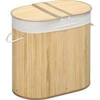 HOMCOM Bamboo Laundry Basket with Lid, 100 Litres Laundry Hamper with 2 Sections Removable Washable Lining Washing Baskets 62.5 x 37 x 60.5cm Natural