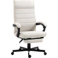 Vinsetto High-Back Home Office Chair, Linen Swivel Reclining Chair with Adjustable Height, Footrest and Padded Armrest for Living Room Cream White