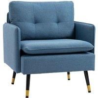 HOMCOM Modern Armchairs with Steel Legs, Upholstered Button Tufted Accent Chairs for Living Room and Bedroom, Dark Blue