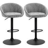 HOMCOM Modern Bar Stools Set of 2, Height Adjustable Swivel Barstools, PU Leather Upholstered Bar Chair with Backrest, Armrests and Footrest for Breakfast Bar, Counter, Kitchen, Light Grey