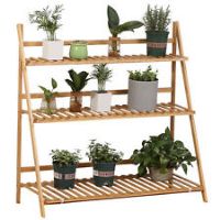 Outsunny 3-Tier Folding Bamboo Plant Stand Display Rack for Indoor & Outdoor