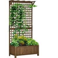 Outsunny Wood Planter with Trellis for Vine Climbing, Raised Garden Bed, Privacy Screen for Backyard, Patio, Deck, Coffee