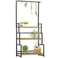 Outsunny 3 Tiered Plant Stand Rack with Hanging Hooks for Indoor Outdoor