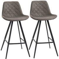 HOMCOM Set Of 2 Bar Stools Vintage Microfiber Cloth Tub Seats Padded Comfortable Steel Frame Footrest Quilted Home Bar Cafe Kitchen Chair Stylish Dark Grey