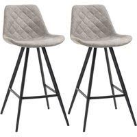 HOMCOM Set Of 2 Bar Stools Vintage Microfiber Cloth Tub Seats Padded Comfortable Steel Frame Footrest Quilted Home Bar Cafe Kitchen Chair Stylish Grey