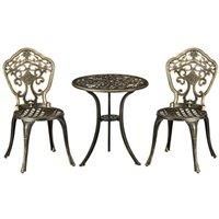 Outsunny 3 Piece Cast Aluminium Garden Bistro Set for 2 with Parasol Hole, Outdoor Coffee Table Set, Two Armless Chairs and Round Coffee Table