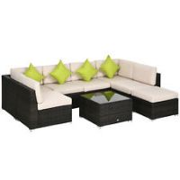 Outsunny 8 Pieces Patio Rattan Sofa Set Garden Furniture Set for Outdoor Brown