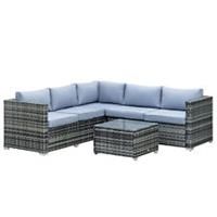 Outsunny 4 Pieces Rattan Furniture Sofa Set Chair w/ Corner Sofa Loveseat Grey