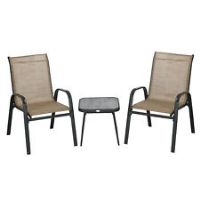 Outsunny 3PCs Bistro Set w/ Breathable Mesh Fabric & PSC Board Top Table, Brown