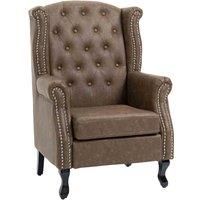 HOMCOM Wingback Accent Chair Tufted Chesterfield-style Armchair with Nail Head Trim for Living Room Bedroom Brown