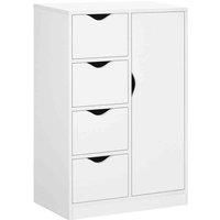 HOMCOM Bathroom Cabinet, Freestanding Storage Cabinet with 4 Drawers, Door Cupboard for Living Room, Kitchen, Bedroom, White