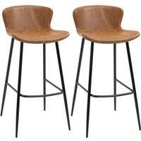 HOMCOM Bar Stools Set of 2, PU Leather Upholstered Bar Chairs, Kitchen Stools with Backs and Steel Legs for Dining Room, Brown