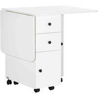 HOMCOM Folding Dining Table for 4-6, Rolling Drop Leaf Table with Storage Drawers, Cabinet and Open Shelf, Extendable Kitchen Table on Wheels, White