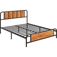 HOMCOM 31cm King Size Bed Frame, Industrial Bed Base with Headboard, Footboard, Steel Slat Support and Under Bed Storage, 160 x 207cm