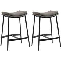 HOMCOM Breakfast Bar Stools Set of 2, Microfibre Upholstered Barstools, Industrial Bar Chairs with Curved Seat and Steel Frame for Dining Room, Kitchen, Grey