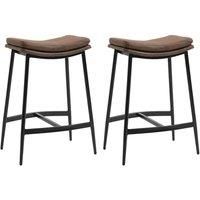 HOMCOM Breakfast Bar Stools Set of 2, Microfibre Upholstered Barstools, Industrial Bar Chairs with Curved Seat and Steel Frame for Dining Room, Kitchen, Brown