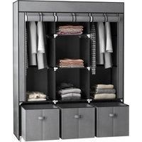 HOMCOM Fabric Wardrobe, Portable Wardrobe with 5 Shelves, 2 Hanging Rails and 3 Fabric Drawers, Foldable Closets, 125 x 43 x 162.5cm, Dark Grey