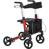 HOMCOM Folding Rollator Walker with Seat & Backrest, Lightweight Walking Frame w/ Adjustable Handle Height, 4 Wheeled Walker for Seniors, Handicapped, Red