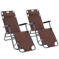 Outsunny 2 PCs Foldable Sun Loungers w/ Adjustable Back and Pillow, Brown