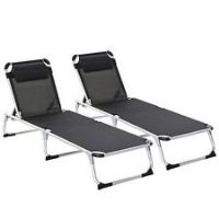 Outsunny 2 Pieces Foldable Sun Lounger Aluminium Frame Sun Bed, Black