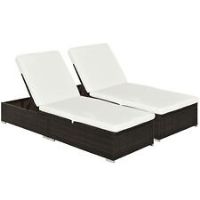 Outsunny 2 PCs Rattan Sun Lounger w/ Cushion & 5-Level Recliner Furniture