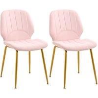 HOMCOM Velvet Dining Chairs Set of 2, 2 Piece Dining Room Chairs with Backrest, Padded Seat and Steel Legs, Pink