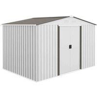 Outsunny 9 x 6FT Garden Storage Shed, Metal Outdoor Storage Shed House with Floor Foundation, Ventilation and Doors, Grey