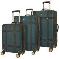 Hard Shell Green Trunk Luggage Suitcase Set Style Cabin Travel Bag 8 Wheel Retro