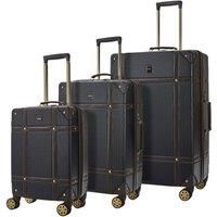 Hard Shell Black Trunk Luggage Suitcase Set Style Cabin Travel Bag 8 Wheel Retro