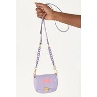 Small Cross Body Bag In Purple With A Chain Detail Strap And Printed Logo